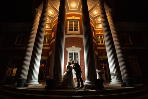 Creative night time wedding photos at Bourne Mansion