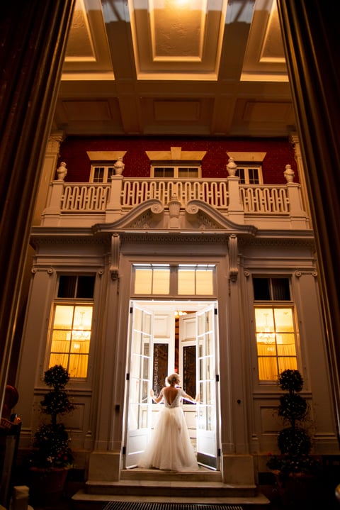 Night time wedding photo at Bourne Mansion