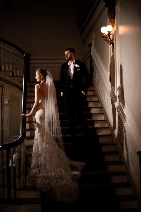 Bourne Mansion | Bride and Groom Stair Photos